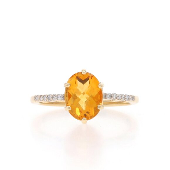 Yellow Gold Citrine Diamond Ring - 14k Oval Checkerboard 1.83ctw